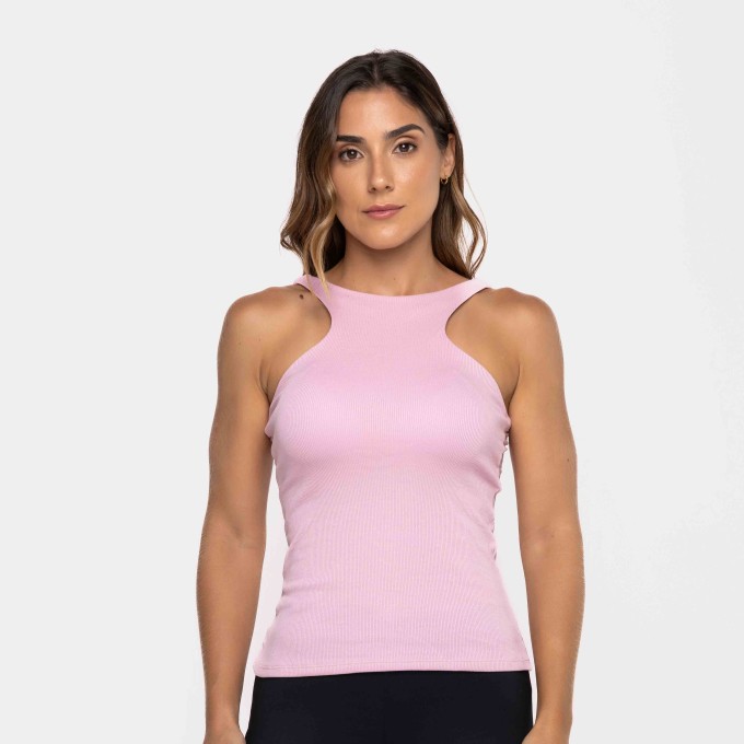 Blusa Decote Alto Canelada Flamingo Cacto