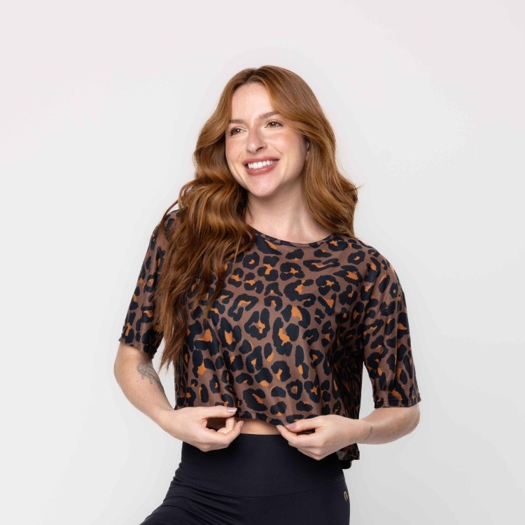 Blusa Cropped Estampa Onça