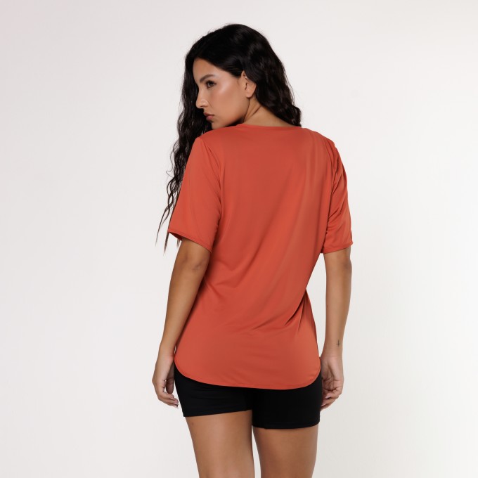 Blusa Manga Curta Poliamida Terracota