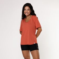 Blusa Manga Curta Poliamida Terracota