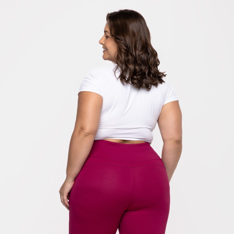 Blusa Cropped Raglan Poliamida Manga Curta Branca