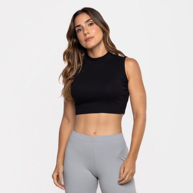 Cropped Golinha Canelada Preto