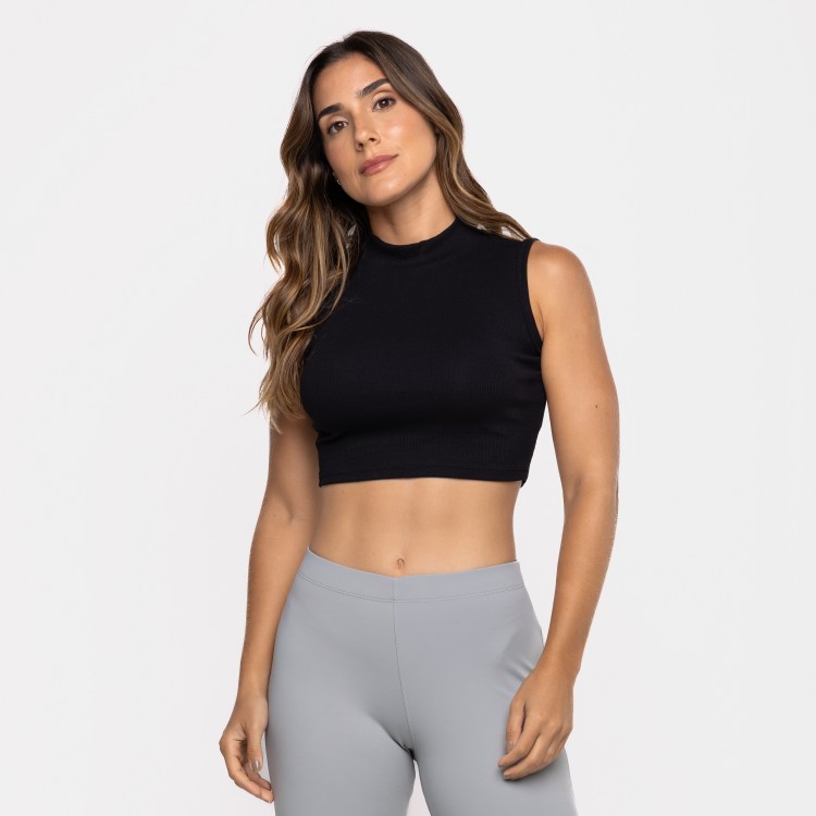 Cropped Golinha Canelada Preto