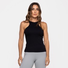 Blusa Decote Alto Canelada Preta