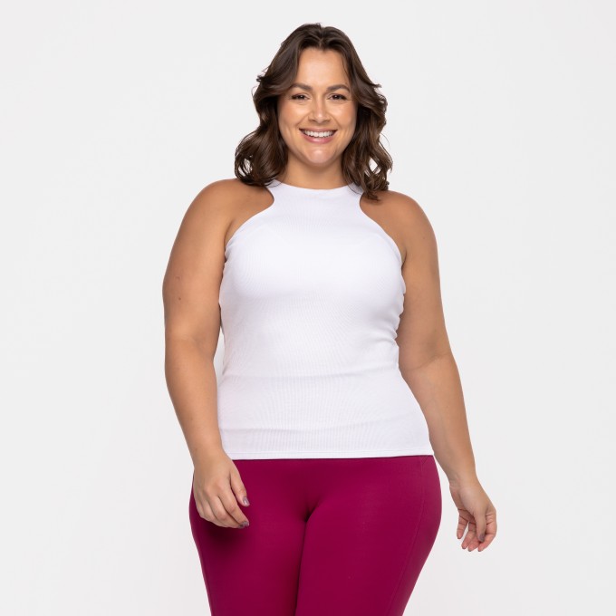 Blusa Decote Alto Canelada Branca