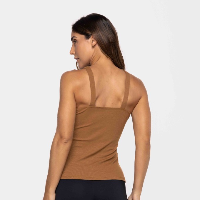 Blusa Decote Alto Canelada Amêndoa