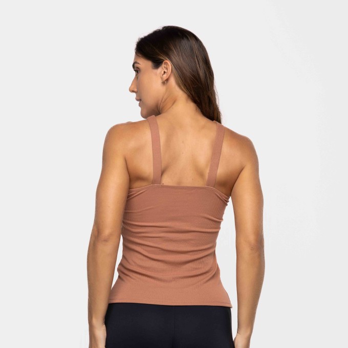Blusa Decote Alto Canelada Ganache Mocha
