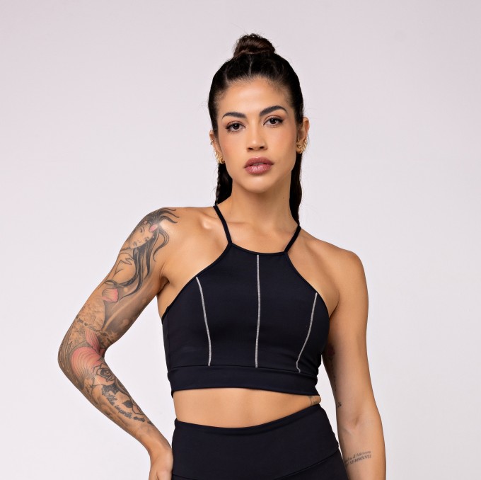 Top Nascente Decote Alto Preto