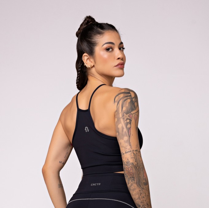 Top Nascente Decote Alto Preto