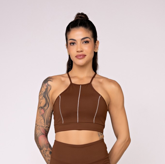 Top Nascente Decote Alto Cacau