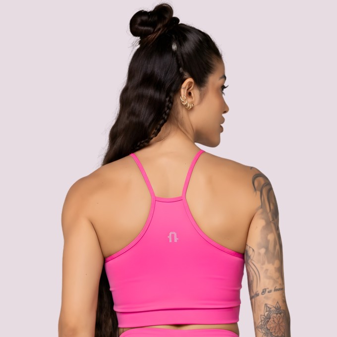 Top Nascente Decote Alto Rosa Chiclete