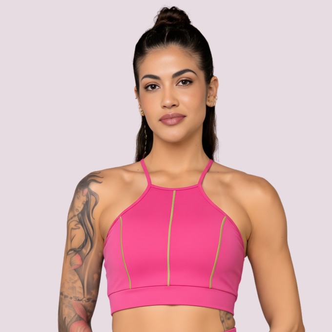 Top Nascente Decote Alto Rosa Chiclete