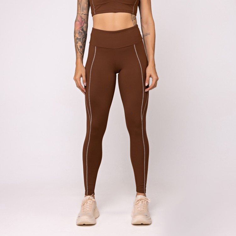 Legging Alvorada Cacau com Detalhe Contrastante