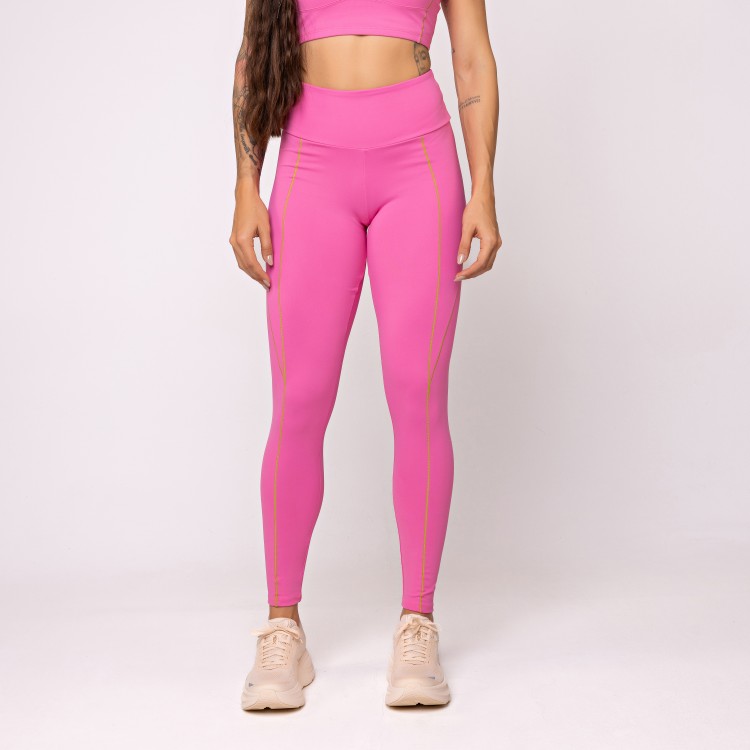 Legging Alvorada Rosa com Detalhe Contrastante