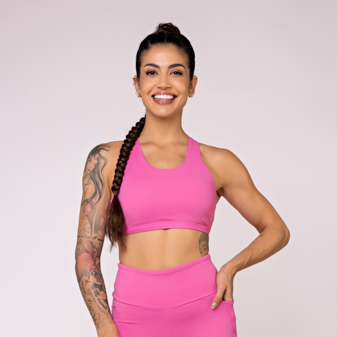 Top Brisa com Alças Cruzadas Nas Costas Rosa Chiclete