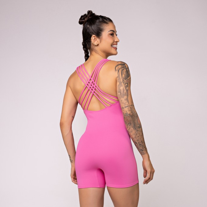 Macaquinho Brisa com Alças Cruzadas Rosa Chiclete