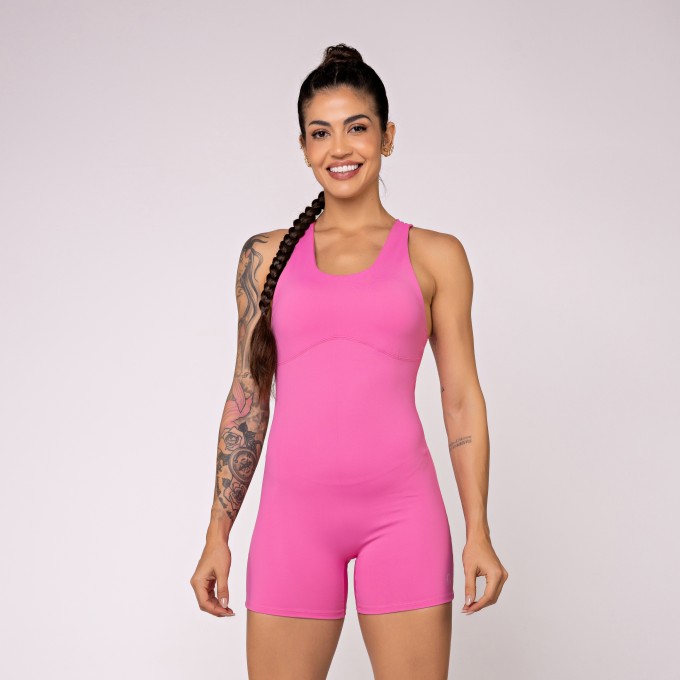 Macaquinho Brisa com Alças Cruzadas Rosa Chiclete