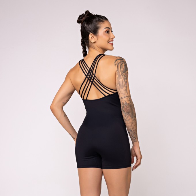 Macaquinho Brisa com Alças Cruzadas Preto