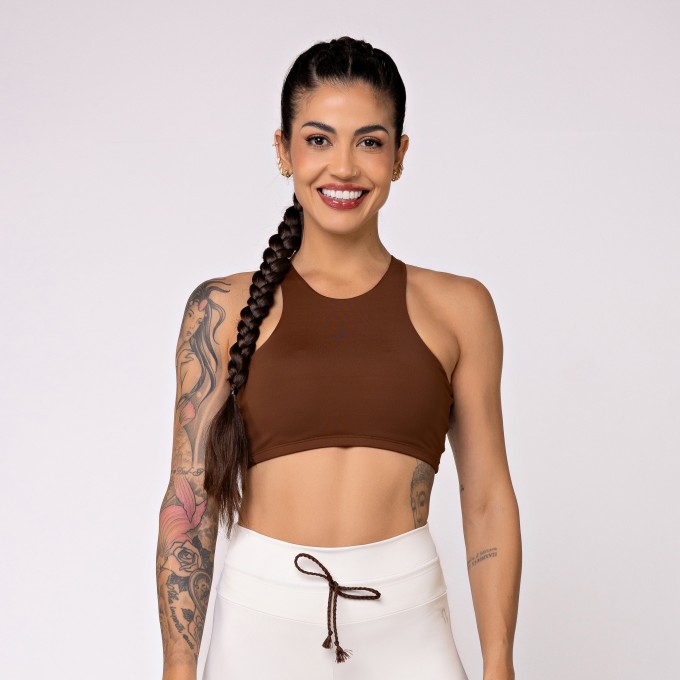 Top Horizonte Decote Alto Cacau