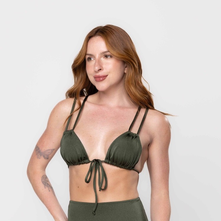 Top Biquini Cortininha Glee Verde Militar