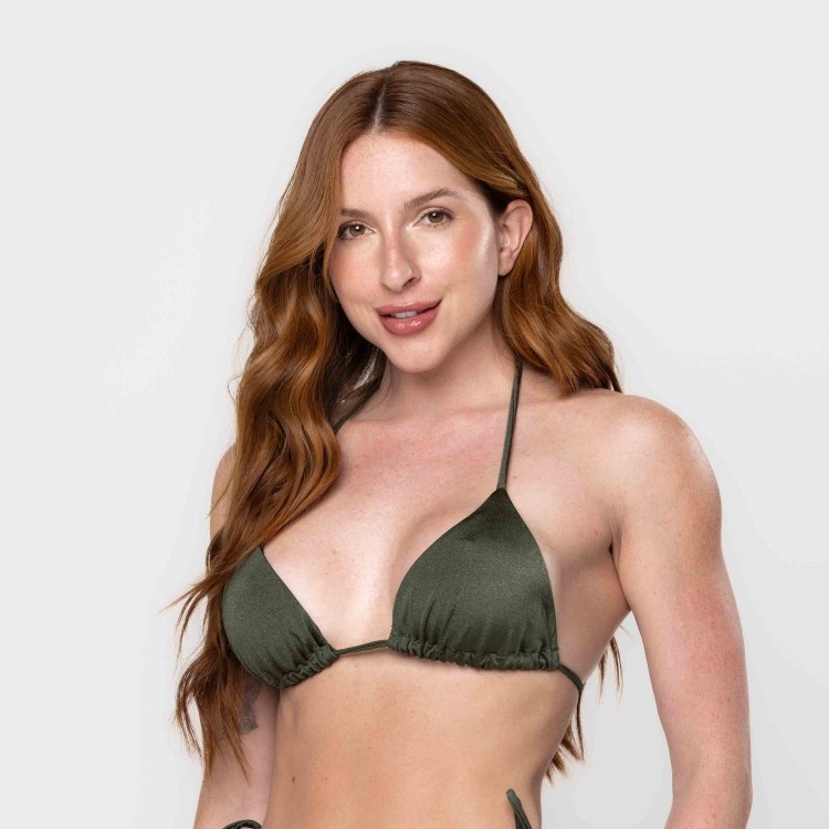 Top Biquini Cortininha Shine Verde Militar