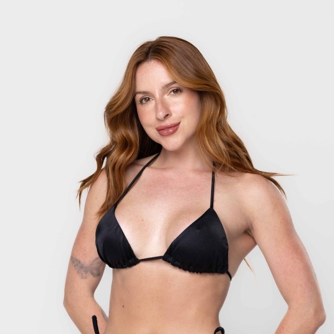 Top Biquini Cortininha Shine Preto