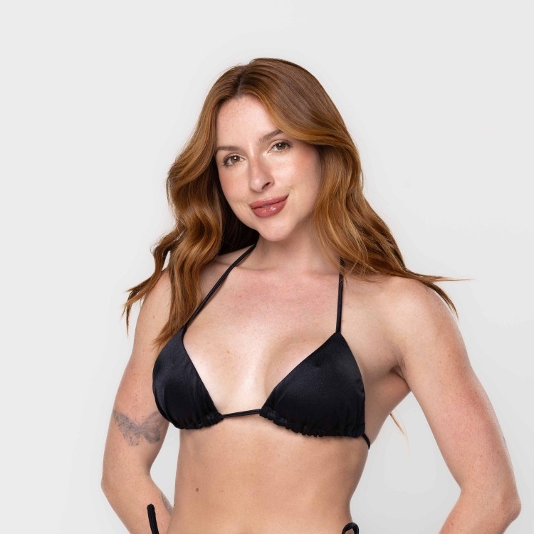 Top Biquini Cortininha Shine Preto